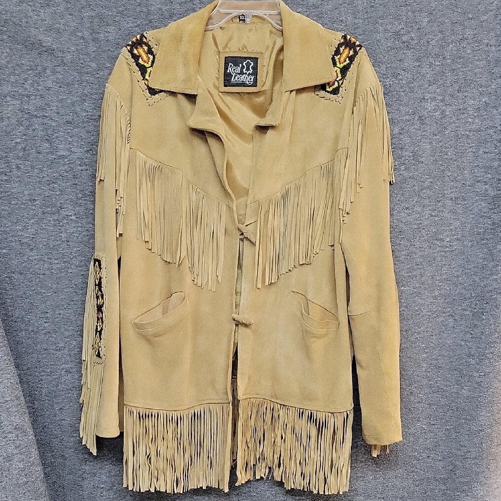 Western Fringed And Beaded Jacket By Real Leather Women's Size XL